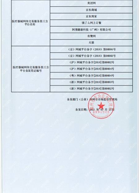 医疗器械网络销售备案凭证